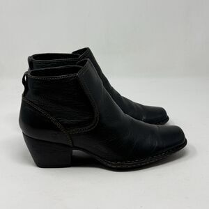 Born Rascal Ankle Booties Womens 6.5 Black Leather Square Toe Block Heels